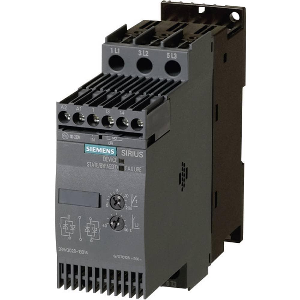 SIEMENS SIRIUS 3RW3028-1BB14 Arrancador Suave, Tamaño S0, 38A, 18.5kW/400V, 40°C, 200-480V AC, 110-230V AC/DC, Bornes de Tornillo