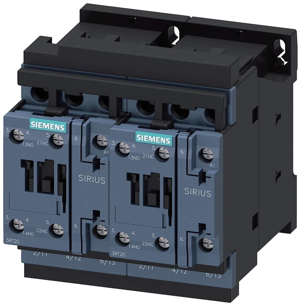 SIEMENS Sirius 3RA2328-8XB30-1AK6 Contactor magnético IEC reversible 120VAC 3 polos tamaño S0 38A inductivo con enclavamiento 2NO integrado bornes de tornillo