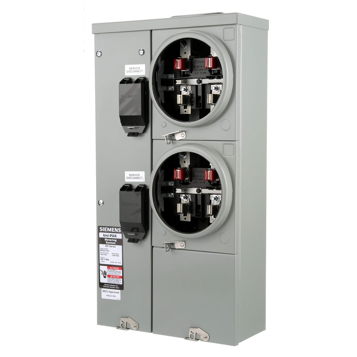 Siemens HI WP2211RJ medidor 200A, 5 mordazas, 125A por posición, 2 posiciones, tapa sin anillo, gabinete exterior