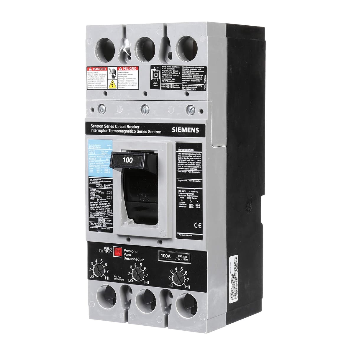 SIEMENS FXD6-A FXD63B100 Interruptor Automático 100A Tipo FXD6-A 3 Polos 600VUL Molded Case Circuit Breaker