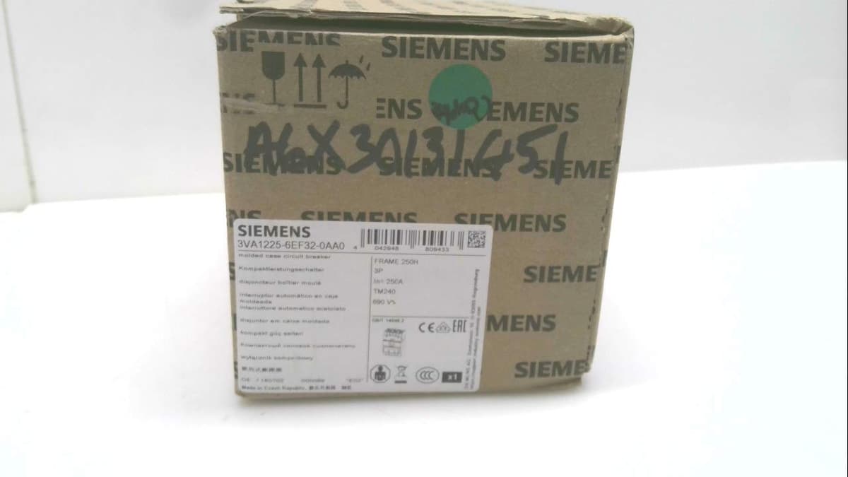 Siemens 3VA 3VA1225-6EF32-0AA0 Interruptor Automático Termomagnético 225A 3 Polos 36 kA MOLDED CASE Circuit Breaker MCCB Serie 3VA1