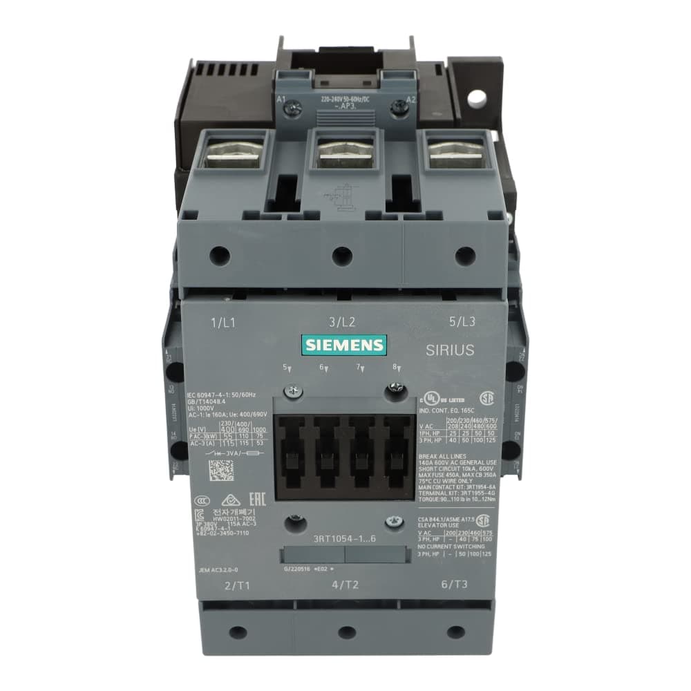 SIEMENS Sirius 3RT1054-1AP36 | Contactores S6 55 kW | Bobina 220/240 V AC | Contactor estándar industrial