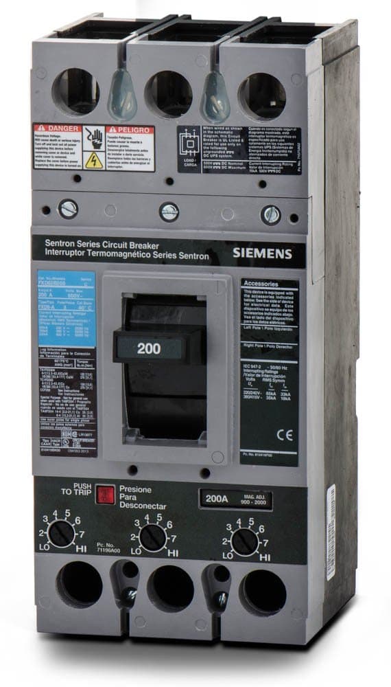 SIEMENS FXD63B200L Interruptor Automático 3 Polos 200A 600V, Negro CB, Modelo SIEFXD63B200L
