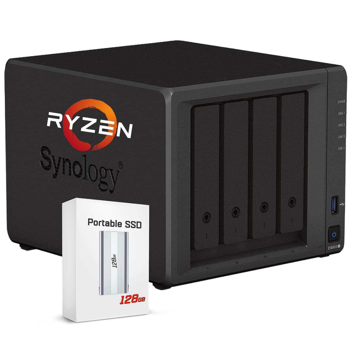 Synology DiskStation DS923+ NAS 4 Bahías, Servidor de Almacenamiento en Red, Solución de Gestión de Datos, AMD Ryzen R1600 (2 núcleos, hasta 3.1 GHz), Negro, 32GB RAM DDR4, Sin HDD/SSD