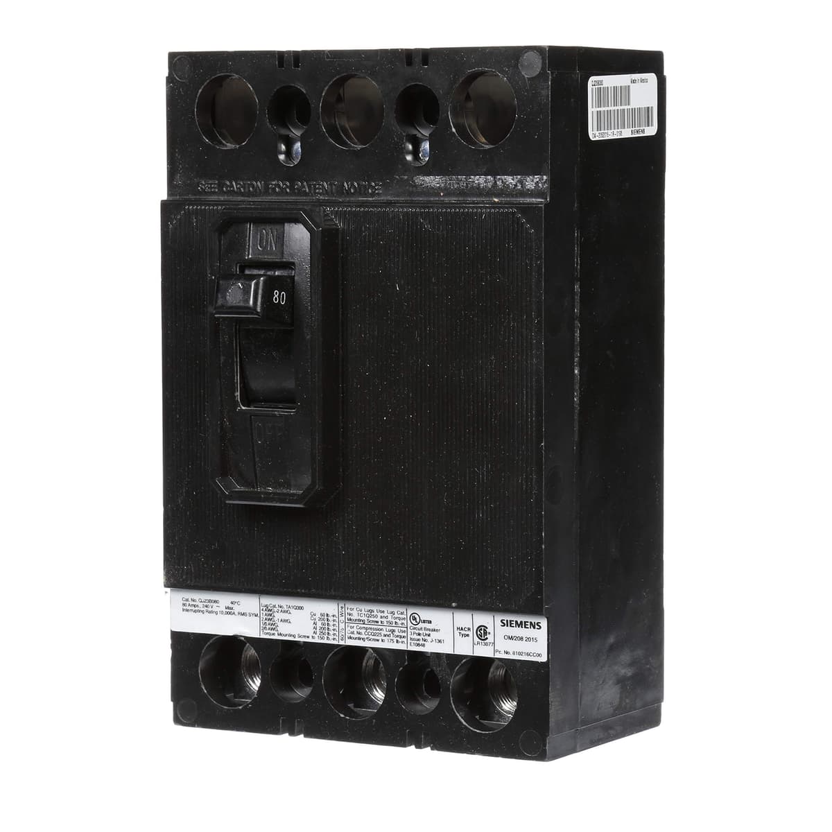 Siemens HI QJ23B080 Disyuntor termomagnético 80A 3 polos 240V 10kA, interruptor automático para paneles eléctricos