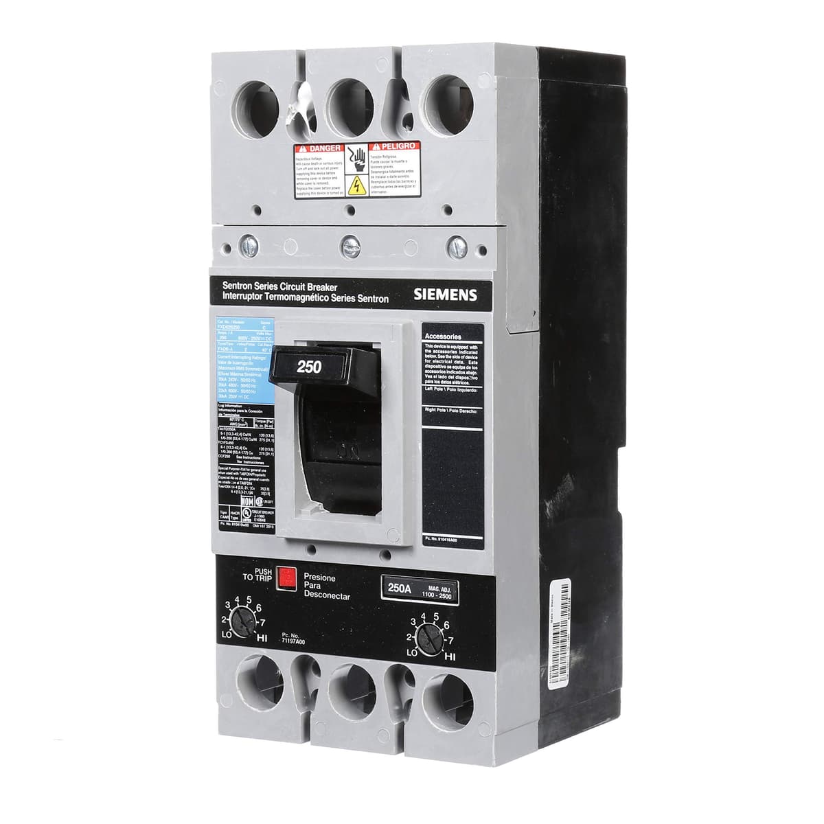 Siemens FXD6 FXD62B250 Interruptor Automático Tipo FXD6-A 250A 2 Polos Tripulador 250 Ampere Circuit Breaker Industrial UL