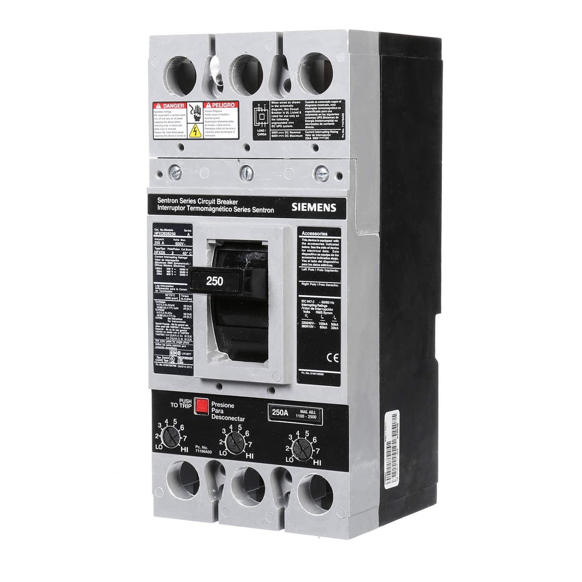 SIEMENS HI HFXD63B250 interruptor automático 3 polos 250A 600V nuevo cuadro eléctrico industrial breaker tripulador N