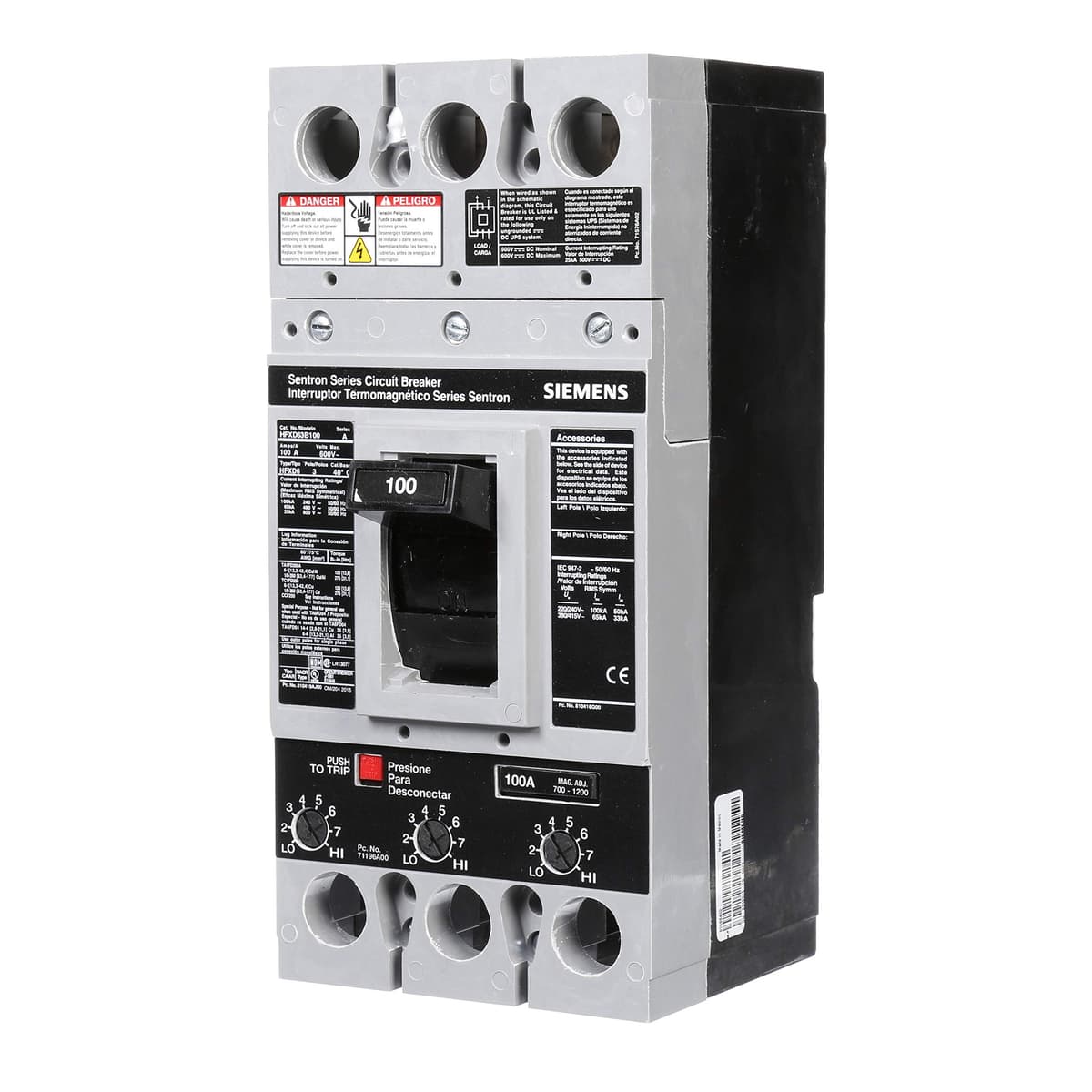 SIEMENS HI HFXD63B100 Interruptor automático 3 polos 100A 600V tipo N nuevo industrial tripolar circuito moldeado