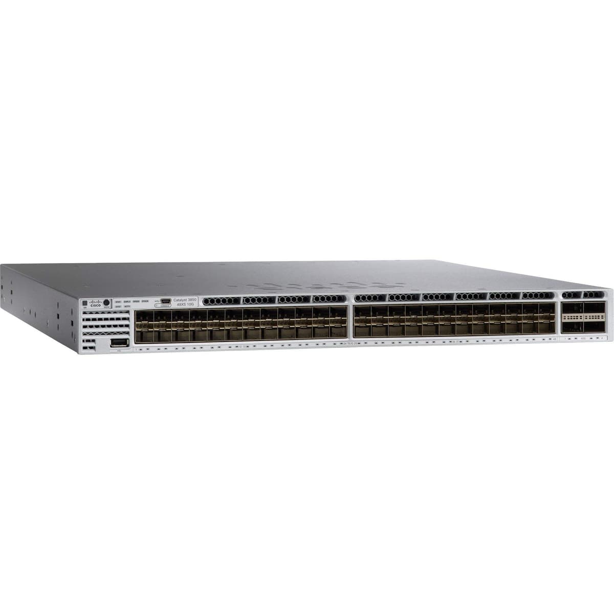 Cisco Catalyst WS-C3850-48XS-F-S Switch 48x SFP+ 10GbE y 4x QSFP+ 40GbE Reacondicionado Empresarial Multicapa Gestionable Apilable PoE Uplink Fibra