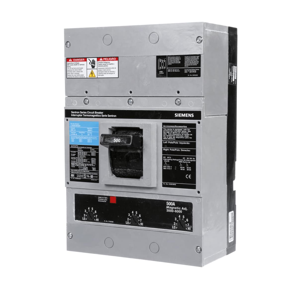 Siemens ITE LXD63B500 - Interruptor Termomagnético (Circuit Breaker) 3 Polos 500A 600V, Serie LXD, Industrial, Montaje en Panel