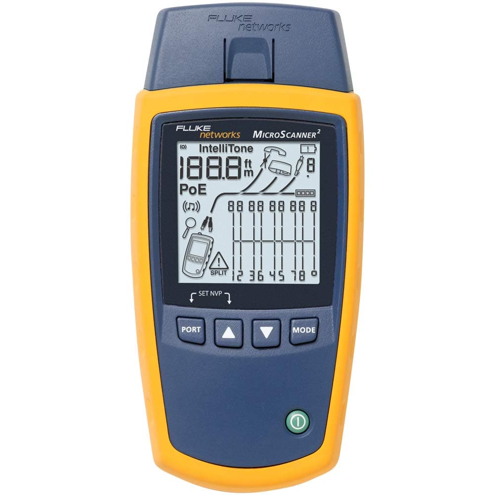 Fluke Networks MicroScanner2 MS2-100-IE Kit de Pruebas Ethernet Industrial - Comprobador de Cableado, Verificación PoE, Detección de Longitud y Fallas, Identificación de Puertos y Servicios, LCD retroiluminado