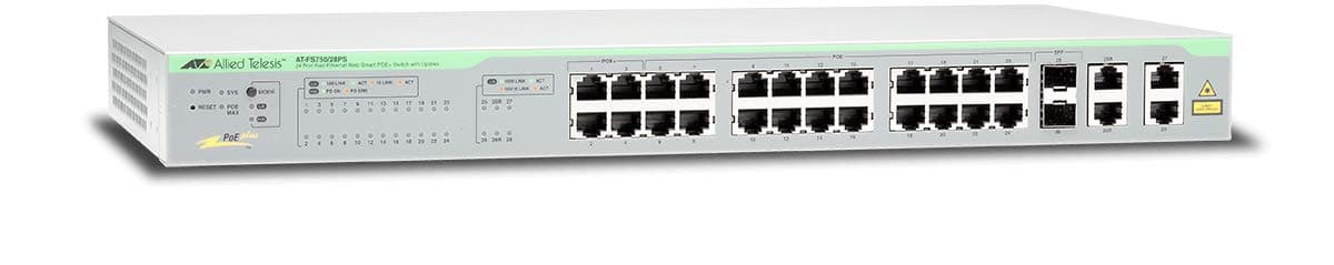 Allied Telesis AT-FS750/28PS-30 Switch L2 Fast Ethernet 24 Puertos PoE+ con 4 Combo Gigabit Ethernet (AT-FS750_28PS-50)