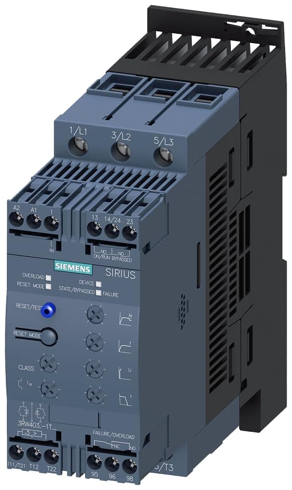 SIEMENS SIRIUS 3RW4036-1TB04 - Arrancador suave, tamaño S2, 45 A, 22 kW a 400 V, bobina 24 V, SCRW