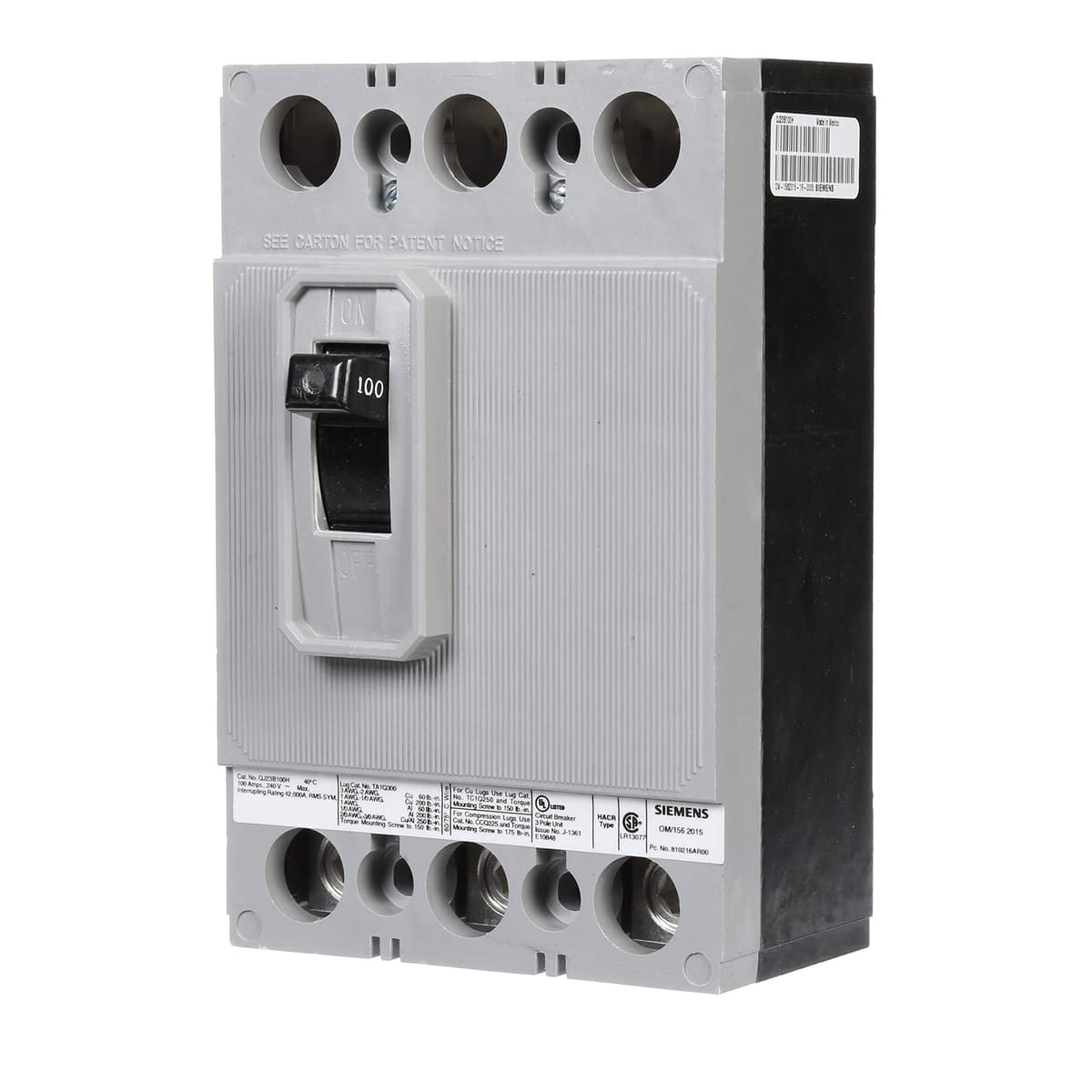 SIEMENS HI QJ23B100H - Interruptor Termomagnético 100A 3 Polos 240V 42 kAIC - Breaker Industrial Trifásico