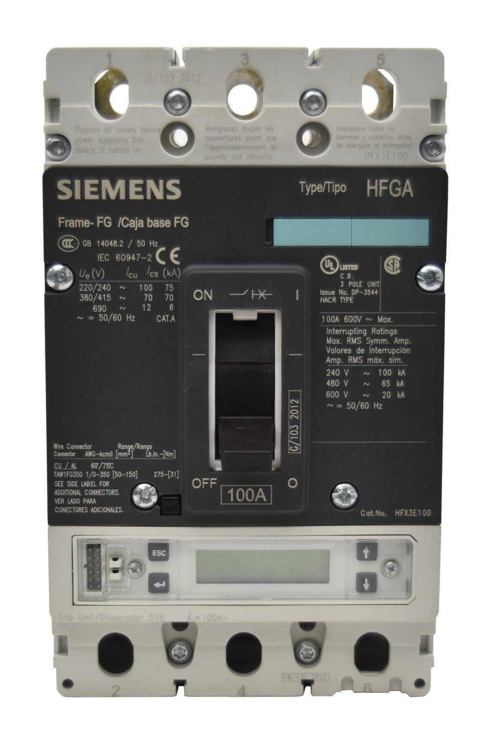 Siemens HFX3B200 Clase H, Interruptor Automático VL 3 Polos 200A 65kA 480V 50/60Hz HFX3B200