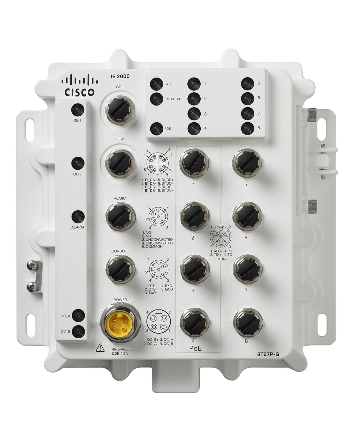 Cisco IE-2000-8T67P-G-E Switch Administrable L2 Gigabit Ethernet PoE, 8x 10/100/1000, Gestión Industrial, Color Blanco, 8x 10/100Base-T Ethernet