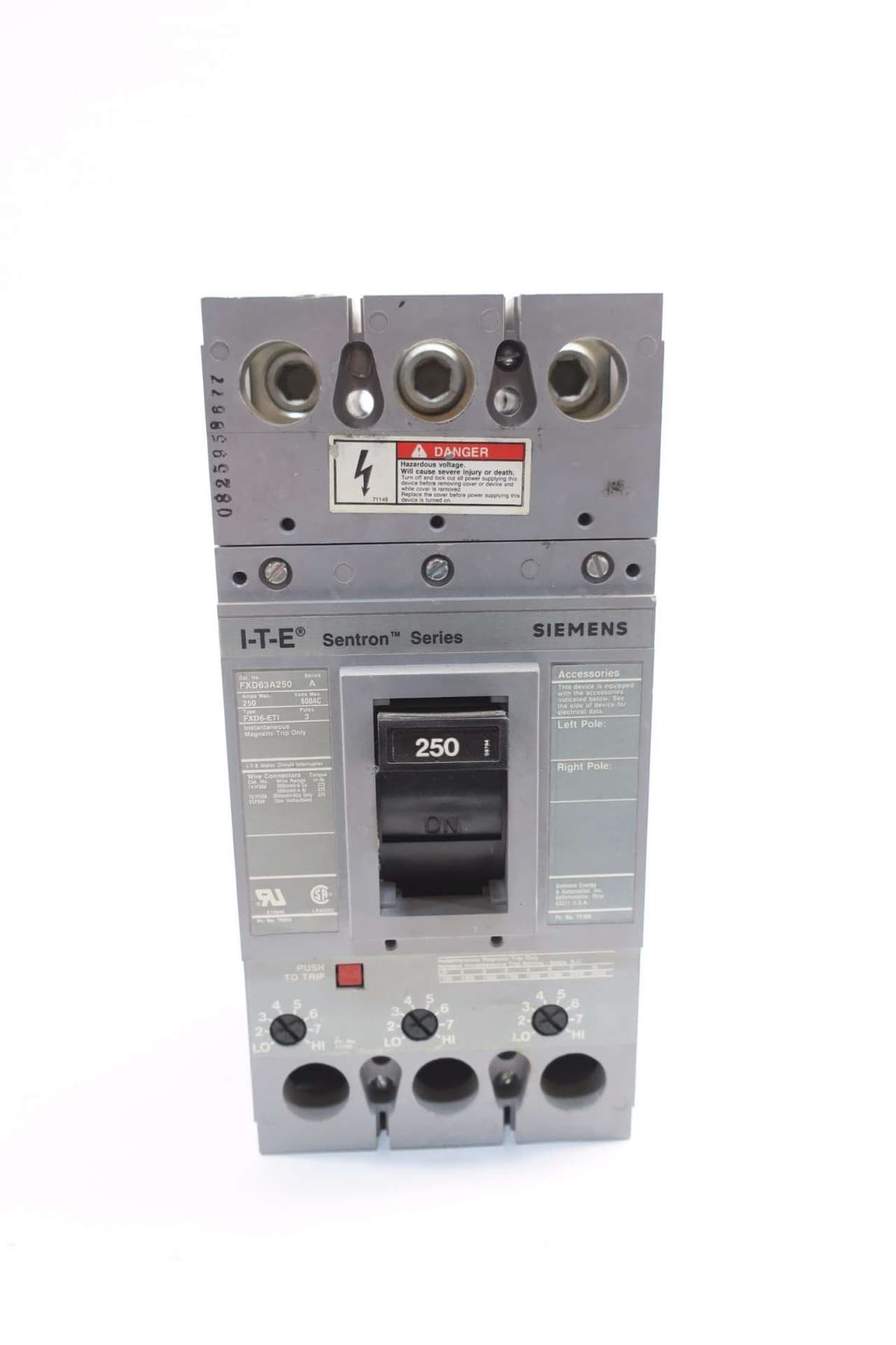 Siemens SENTRON FXD63A250 - Interruptor Automático 3 Polos 250A 600V AC | Breaker Industrial | Modelo D559029 D559029-FXD63A250