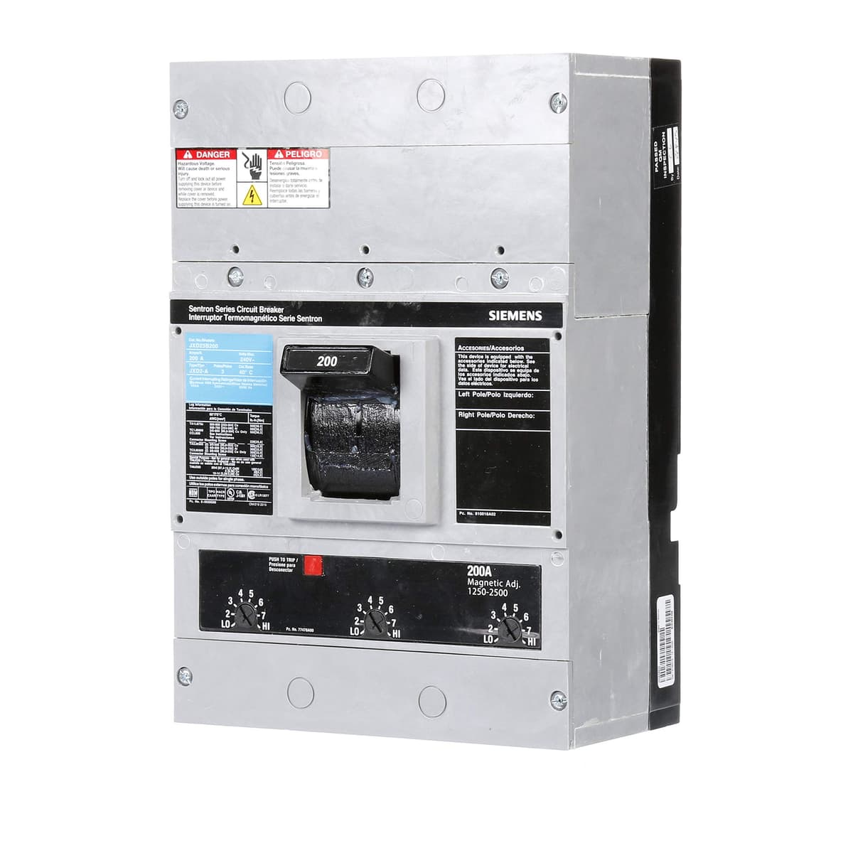 Siemens JXD23B200 JXD-2A Interruptor Automático 200A 3 Polos Termomagnético Industrial UL MCCB
