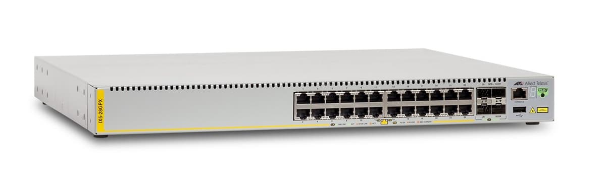 Allied Telesis AT-IX5-28GPX-00 Switch Gigabit apilable 24 puertos PoE+ 10/100/1000T con 4 SFP+ y fuentes hot-swap 990-003847-00
