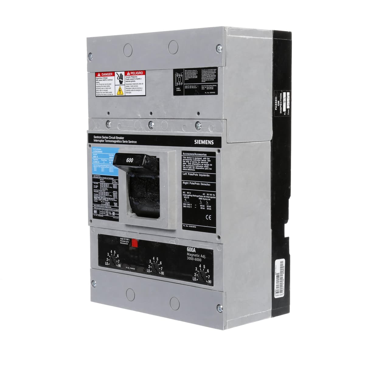 Siemens ITE LXD63B600 - Interruptor Automático (Breaker) 600 A, 3 Polos, Línea LXD, Termomagnético, Industrial, Modelo LXD63B600