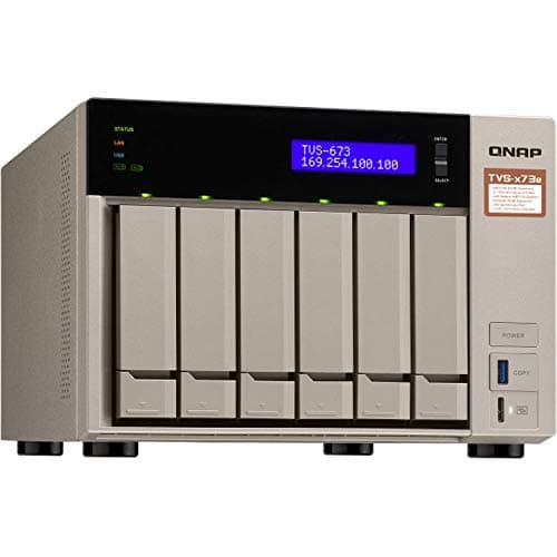QNAP Turbo NAS TVS-673e - NAS de almacenamiento con AMD RX-421BD, 8GB DDR4, SSD 512GB ultrarrápido, HDD 6TB, gráficos Radeon R7, RAID, sistema QTS 4.3 ASISP52