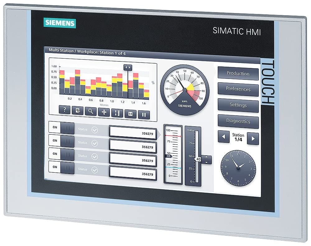SIEMENS SIMATIC HMI TP900 Comfort ST801 - Panel operador 9" TFT panorámico, pantalla táctil, interfaz PROFINET, interfaz MPI/PROFIBUS DP, 24 VDC, código 6AV2124-0JC01-0AX0