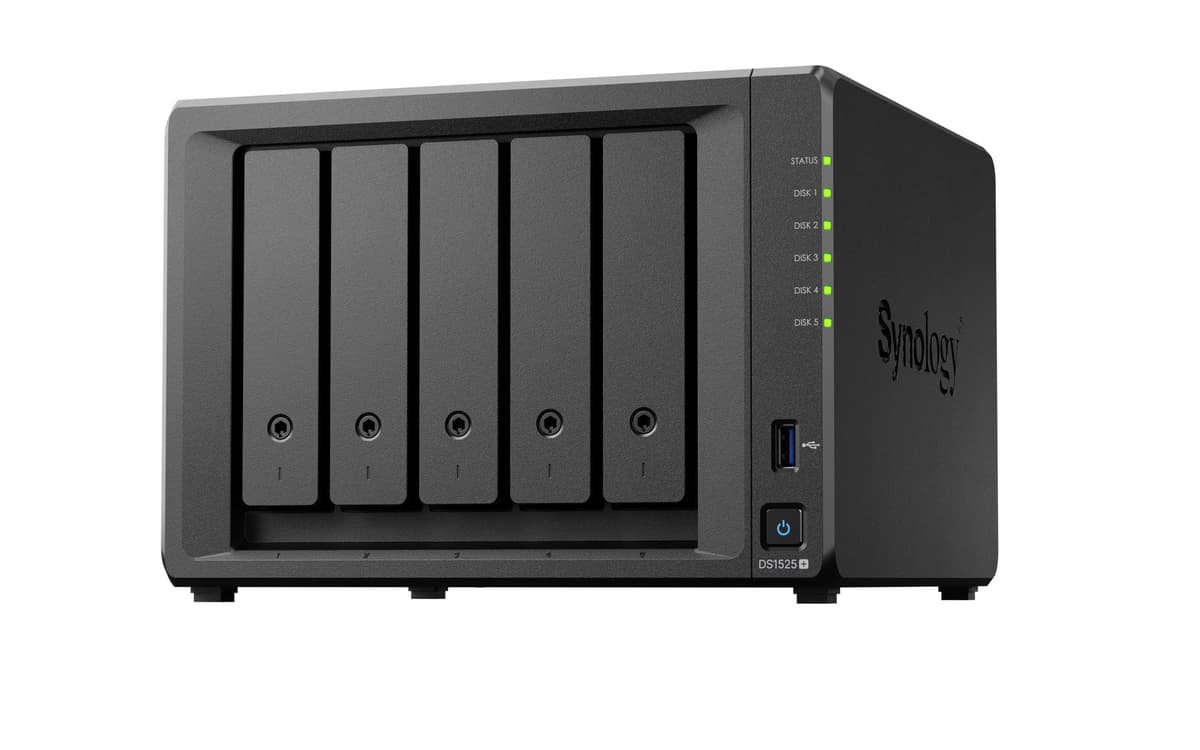 Synology DiskStation DS1525+ Servidor NAS de Almacenamiento Ryzen Embedded V1500B 8GB DDR4 0TB - Negro