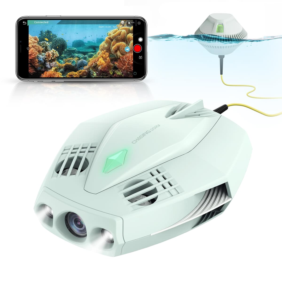 Dron Submarino Chasing Dory - Dron Submarino de Bolsillo 1080p Full HD con Cámara para Visualización en Tiempo Real, Control Remoto por APP (Verde)