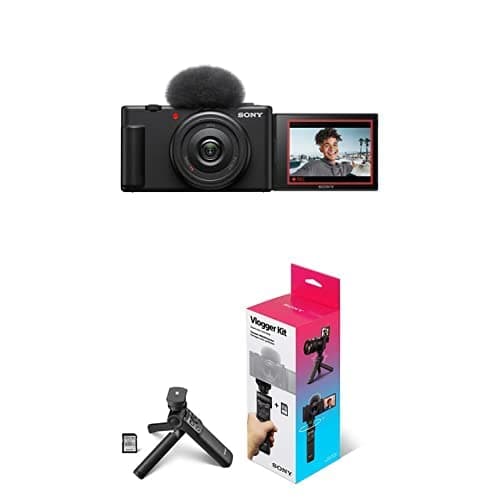 Sony ZV-1F Cámara Vlog para Creadores con Kit de Accesorios Vlogger, Pequeña Negra