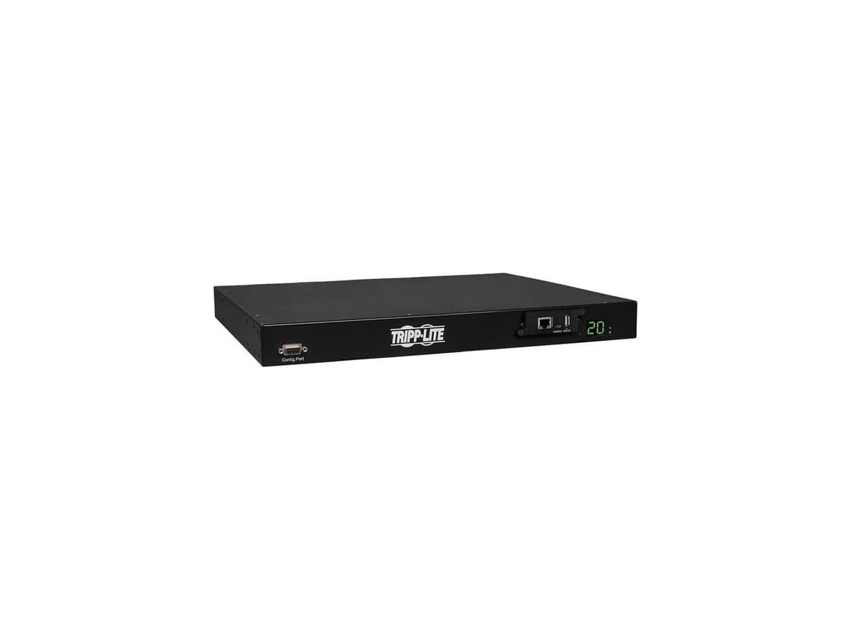 Tripp Lite ATS/PDU Conmutado Monofásico 3.2-3.8 kW, Interfaz Plataforma LX, Salidas 200-240V (8 C13 y 2 C19), 2 C20, Cable 12 ft, Montaje en Rack 1U, TAA (PDUMH20HVATNET) Negro
