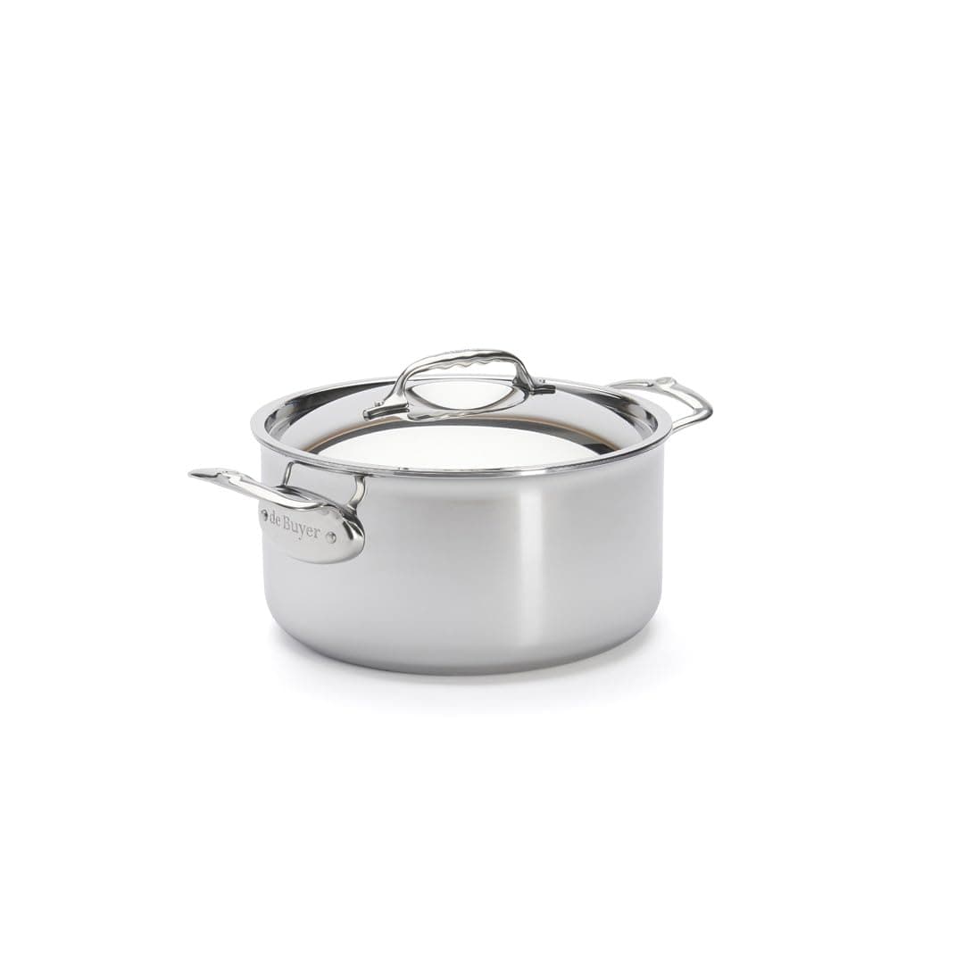 de Buyer Professional Sartén Sauté de 24 cm de Acero Inoxidable Affinity con Borde Recto y Tapa 3742.24