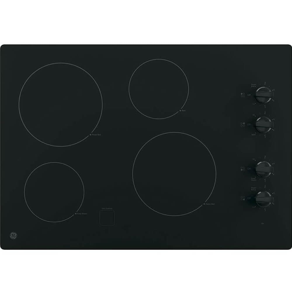GE 30 in. Cooktop eléctrico radiante 4 quemadores negro con 2 quemadores Power Boil incluidos JP3030DWBB