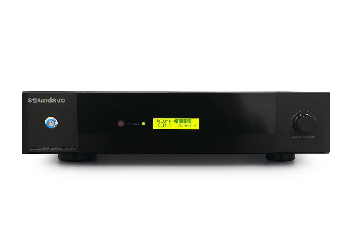 Soundavo PSB-1000DSP (Versión 2) Amplificador de Subwoofer Clase D 1000W RMS para Home Theater con RS-232 / Control Remoto IR, Salidas para Dos Subwoofers PSB-1000DSP(Version 2)