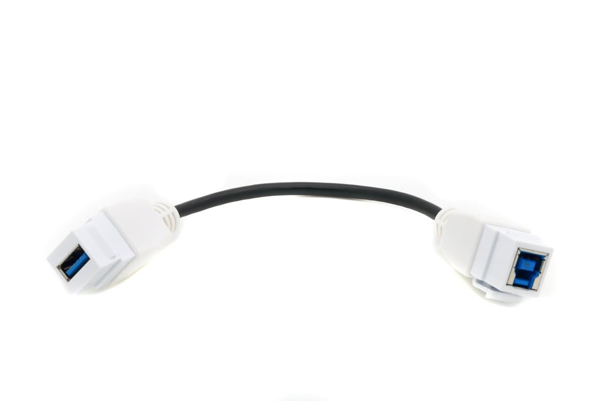 RiteAV Blanco USB 3 A-B Hembra H/H Extensión Pigtail Keystone-a-Cable Adaptador [Paquete de 50] RAV-DGKS-USB3AKS-USB3BKSF-50