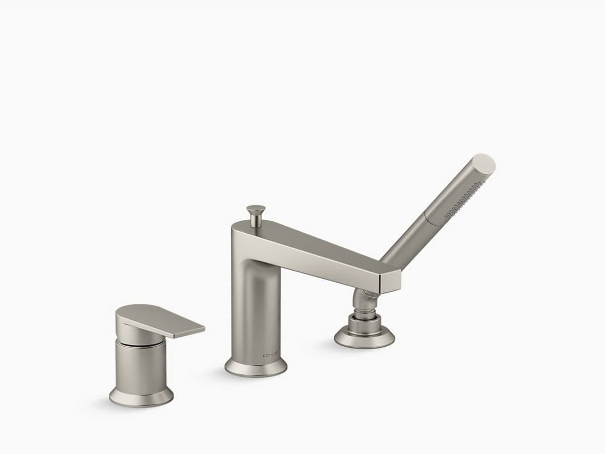 KOHLER Taut Grifería de Bañera de Cubierta con Ducha de Mano 74032-4-BN - Níquel Cepillado