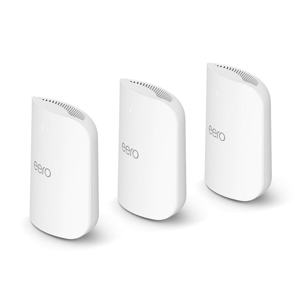 Amazon eero Pro 7 con 1 mes gratis de eero Plus (renovación automática) - Soporta hasta 5 Gbps, Cobertura hasta 6,000 sq. ft., Conecta 600+ dispositivos, Pack de 3