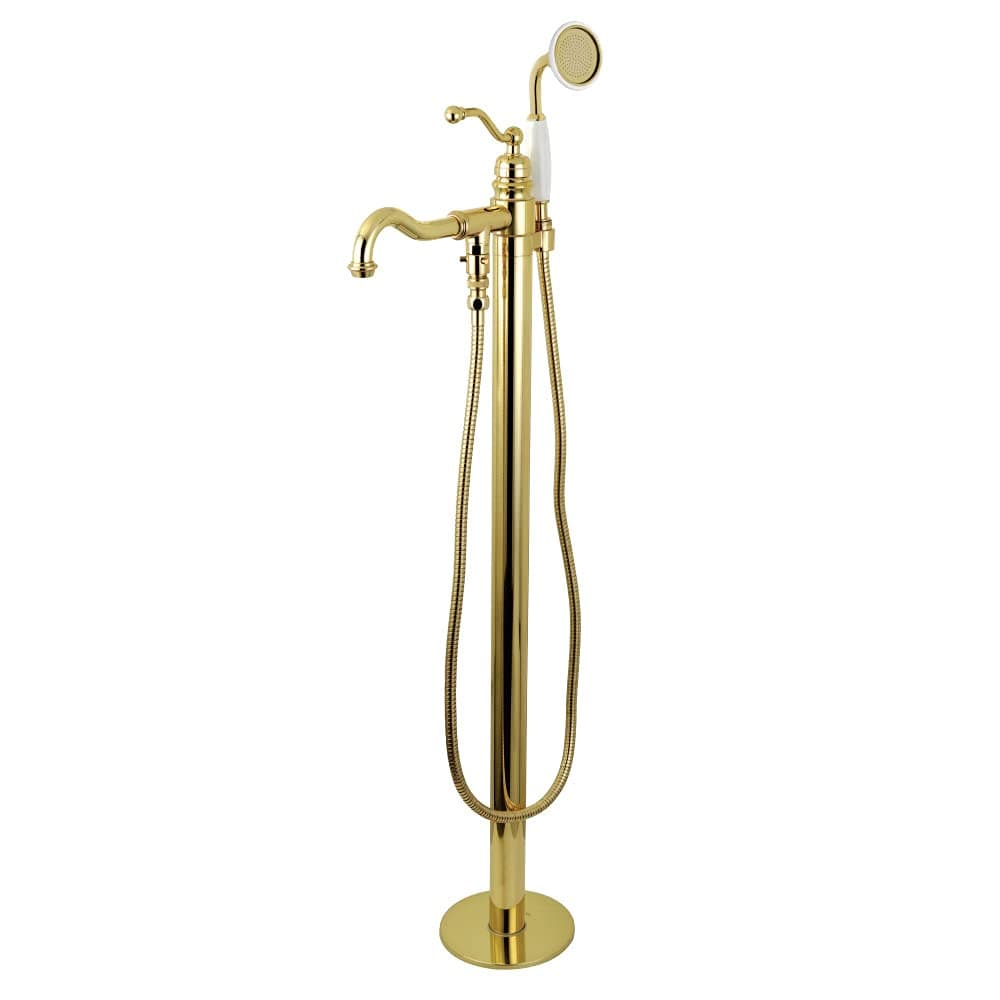 Kingston Brass KS7132ABL English Country Grifo de piso para tina independiente con ducha de mano, Brushed Brass