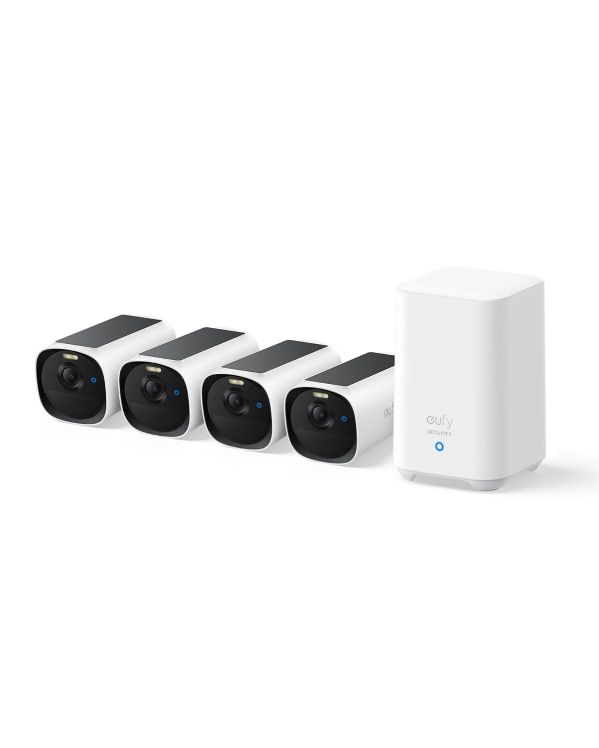 eufy Security eufyCam E40 Kit de 4 cámaras (HomeBase 2), Cámara de seguridad inalámbrica exterior con panel solar integrado, resolución 2K, visión nocturna MaxColor, almacenamiento local, sin cuota mensual T8144