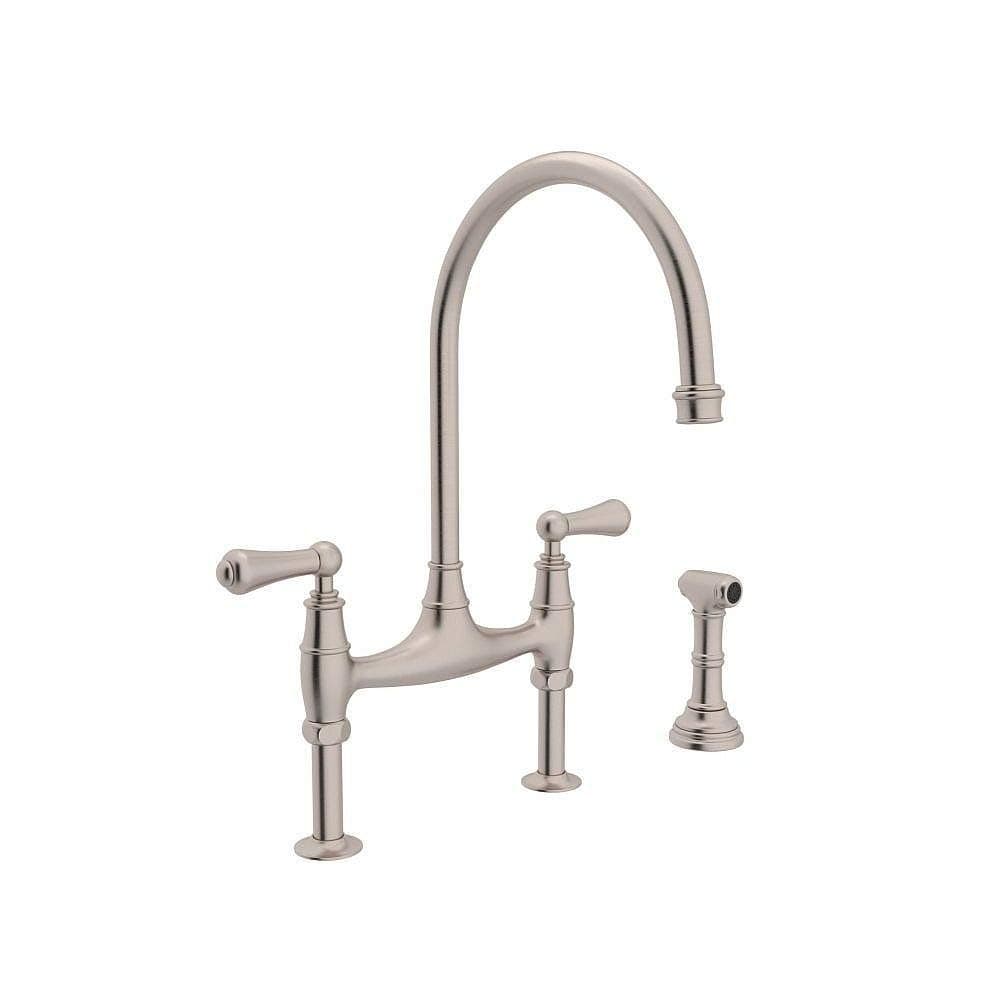 Rohl Perrin & Rowe U.4719L-STN-2 Grifo puente para cocina con rociador lateral (Satin Nickel)