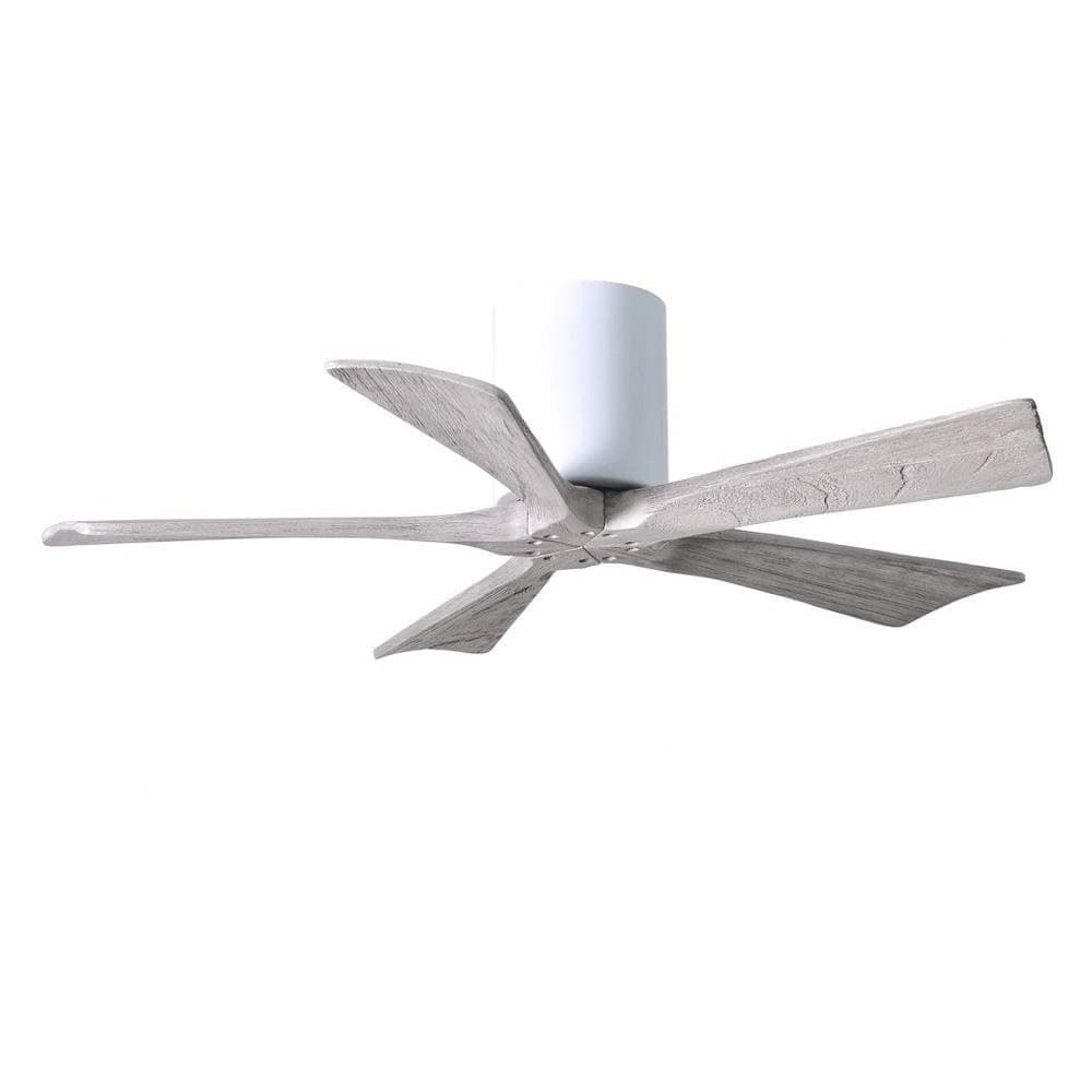 Matthews IR5H-WH-BW-42 Irene 42" Flush Mount, motor DC silencioso, control remoto y pared, 5 aspas madera barnizada, Blanco brillante