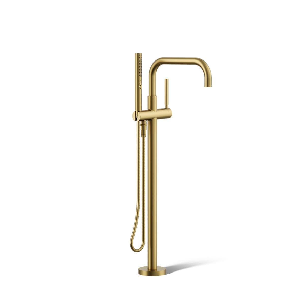 KOHLER Purist Llenador de piso para tina con ducha manual, manija de una sola palanca, Vibrant Brushed Moderne Brass T97328-4-2MB