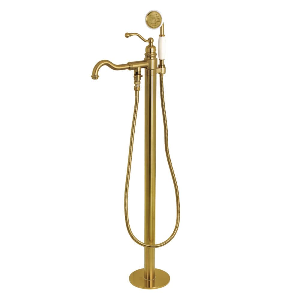 Kingston Brass KS7137ABL Freestanding Roman Tub Filler con Ducha de Mano, Brushed Brass