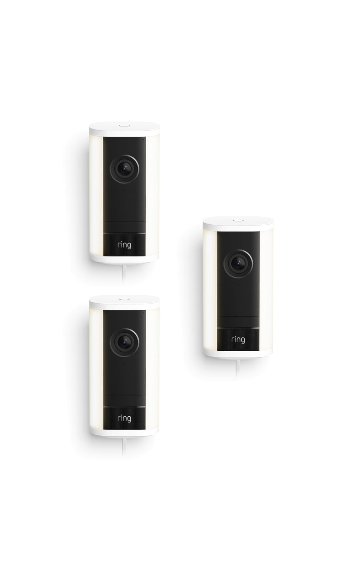 Ring Spotlight Cam Pro, con cable (ultimo modelo), seguridad para hogar o negocios, video Retina 4K gran angular, zoom mejorado 10x y reflectores de 600 lumenes, paquete de 3, blanco 53-101034