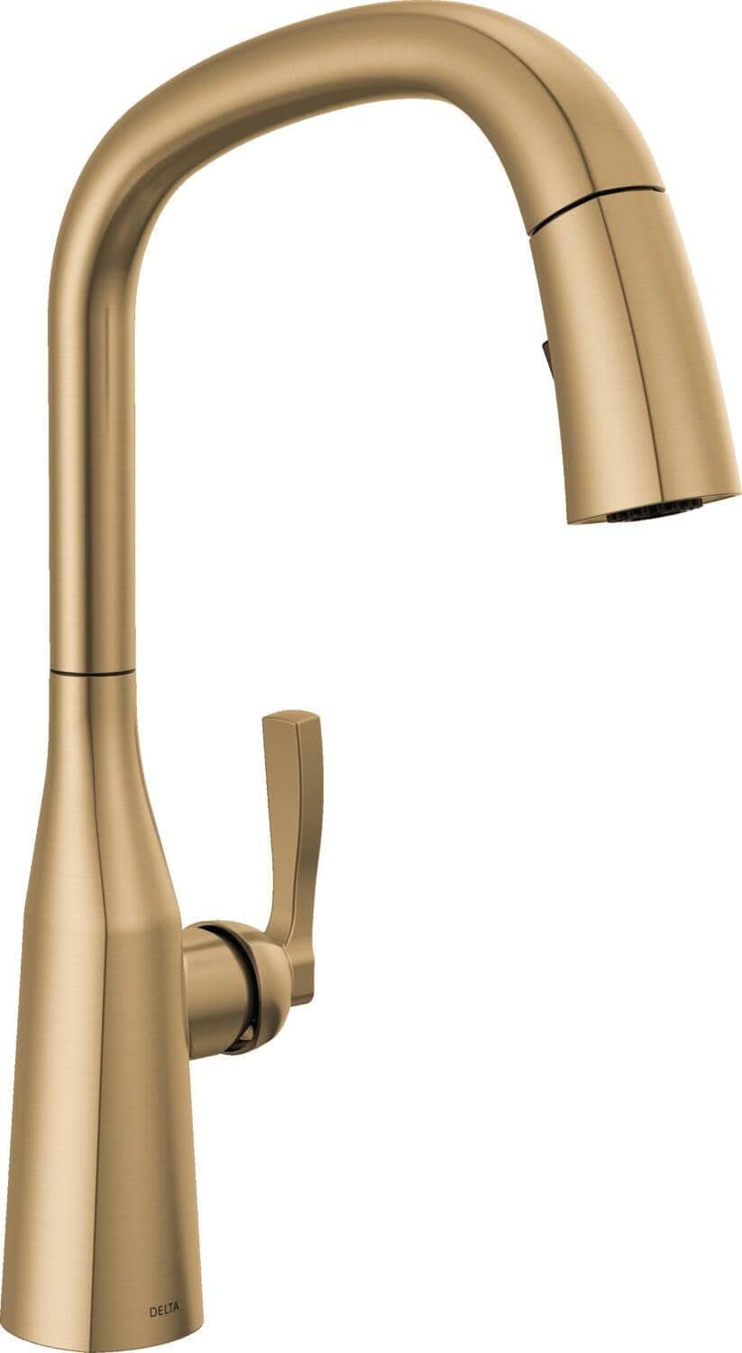 Delta Stryke Grifería de Cocina con Rociador Retráctil y MagnaTite, Lumicoat Champagne Bronze 9176-CZ-PR-DST