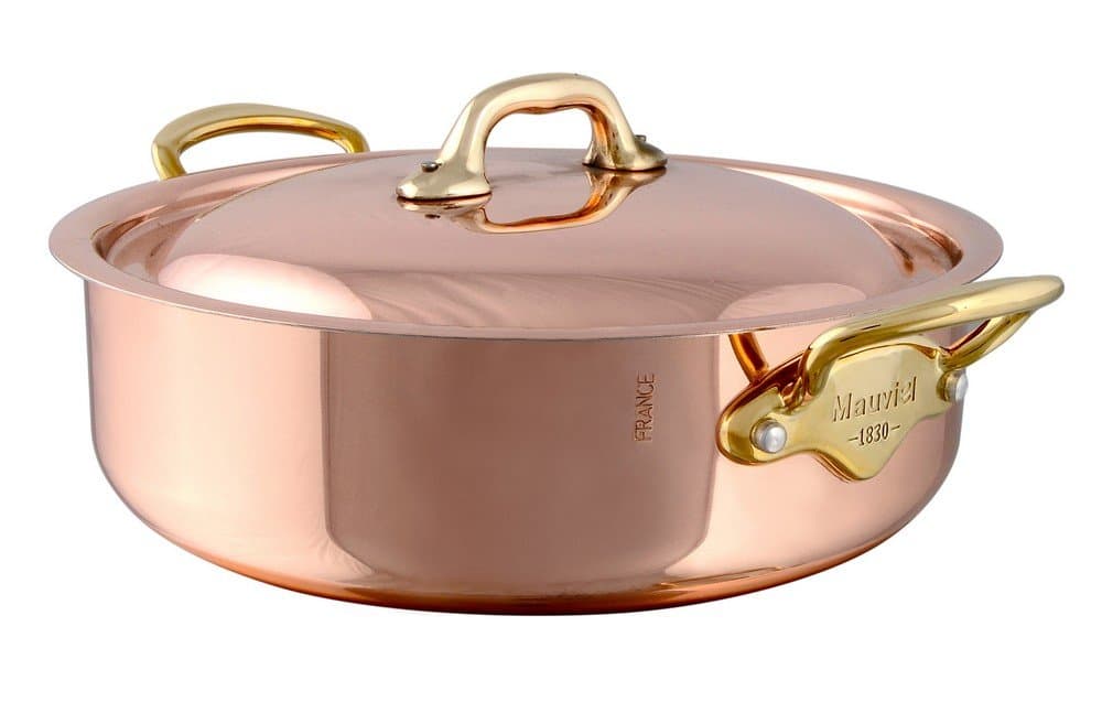 Mauviel M'Heritage 150 B 1.5mm Rondeau de Cobre Pulido y Acero Inoxidable con Tapa y Mangos de Latón, 3.5-Qt, Hecho en Francia 673324