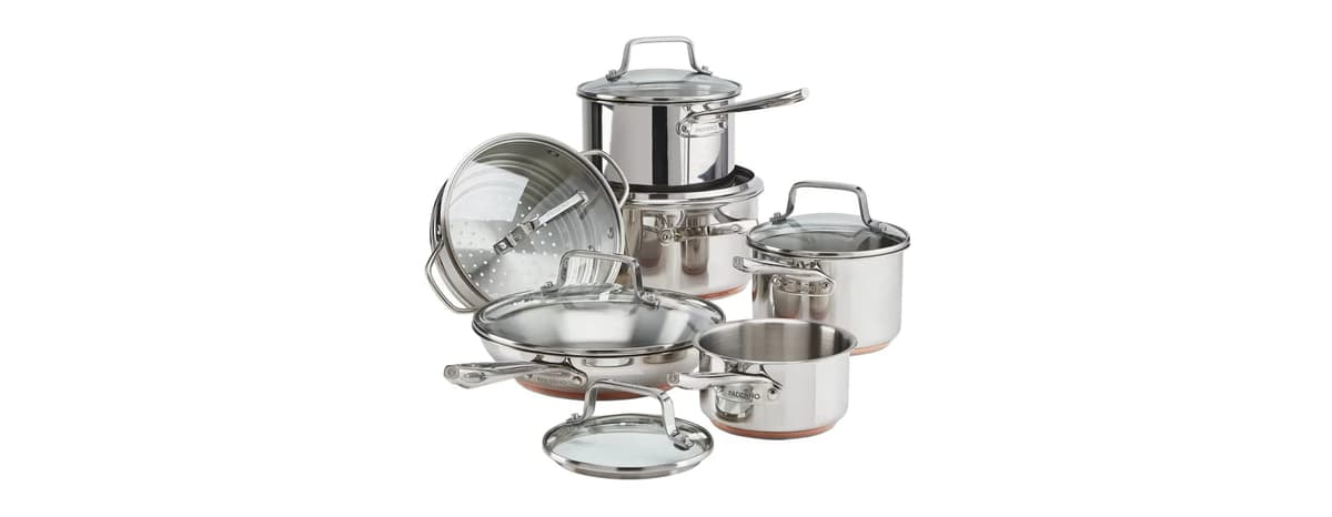 Paderno - Juego de cocina 12 piezas acero inoxidable con núcleo de cobre