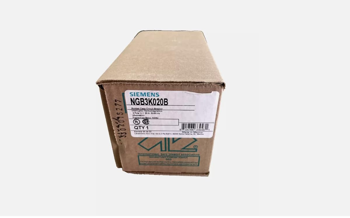 SIEMENS NGB3K020B Interruptor automático Breaker NGB 20A 3P 480V 25K LD Lug, Negro