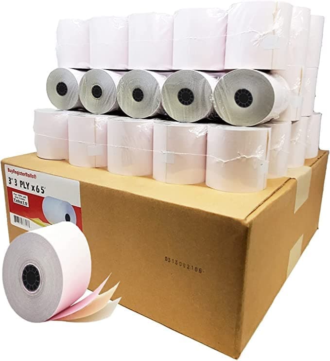 BuyRegisterRolls Star SP700 Papel térmico/3-ply 3" x 65' (500 rollos) Carbonless 3 capas BRR
