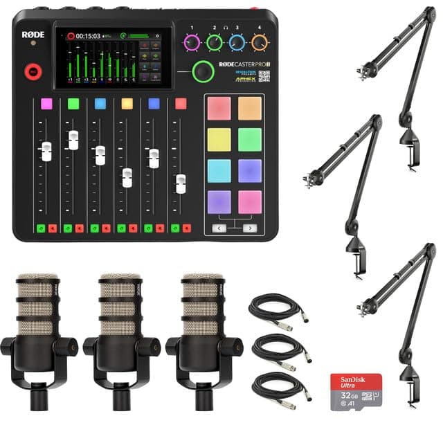 StreamEye RODECaster Pro II + 3x PodMic + 3x PSA1 - Estudio de producción de audio integrado RCPII | PodMic | PSA1 x3