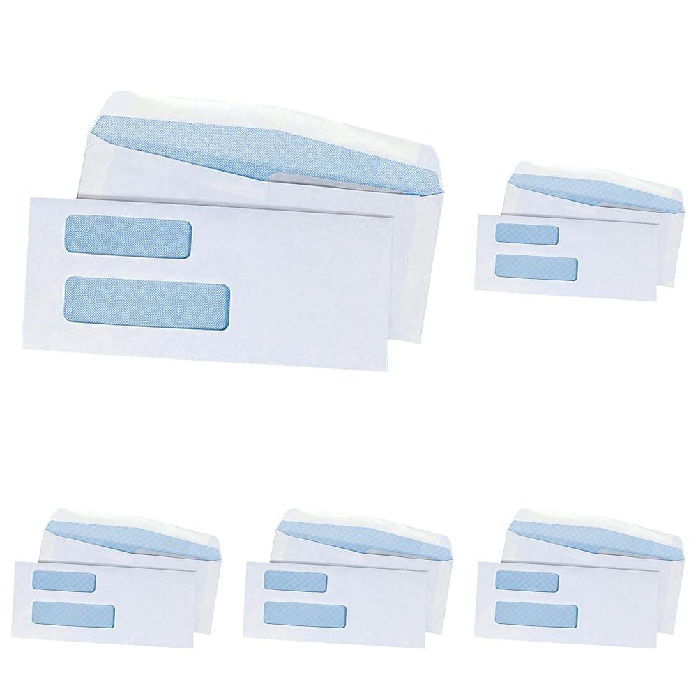 Sobres de seguridad Quality Park #9, doble ventana, gummed, 24 lb blanco, 500/box (QUA24527) (Pack de 5)